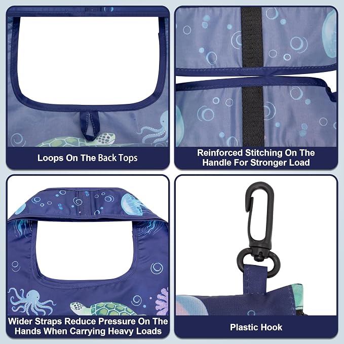 HOLYLUCK Reusable Grocery Bags,Heavy Duty Foldable Shopping Tote Bag (Standard, 3 Whales) - Image 4