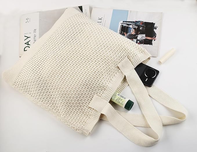 COOKOOKY Crochet Beach Tote bag Summer Beach Bag for Women Aesthetic Mesh Tote Bag Hippie Bag Knit Bag - Image 5