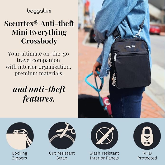 Baggallini Securtex® Anti-theft Mini Everything Crossbody Bag, 6.3"x8.25" Rfid, Locking Zippers & Cut-resistant Strap - Image 2