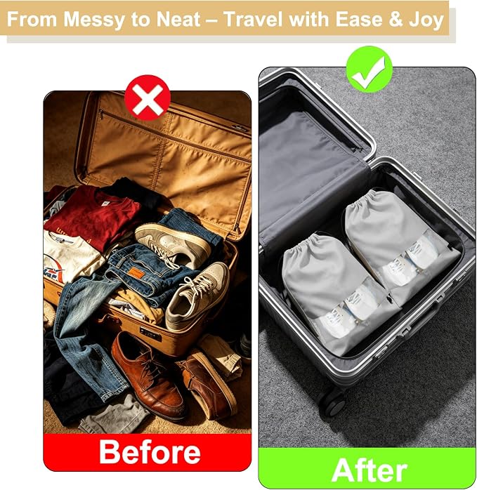 4 Pcs Shoe Bags for Travel with Clear TPU Window & Drawstring Closure | 13.8"x17.7" Fits Most Shoes, Dust Resistant, Washable & Reusable, Travel Shoe Storage Bags for Men & Women - Image 8