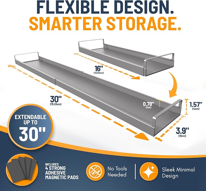 Extendable Steel Over the Stove Shelf for Back of Stove (16 to 30 Inches) Magnetic Stove Top Shelf for Kitchen Stove, Over Stove Shelf for Back of Stove - Over the Stove Spice Rack Shelf (Grey) - Image 6