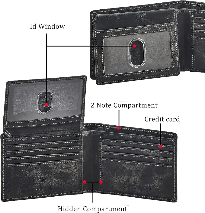 Wallet for Men Slim RFID Blocking Leather Bifold Minimalist 2 ID Windows Gift Box Carteras Para Hombres (DISTRESSED, ANTHRACITE) - Image 2