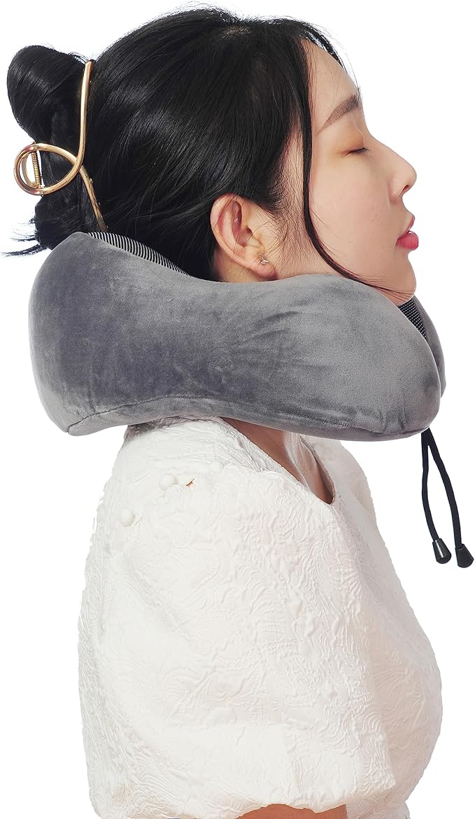 Memory Foam Travel Pillow, Neck Pillow with 360-Degree Head Support, Comfortable and Lightweight, Ideal for Sleeping on Airplane, Car, Train, Bus and Home Use, Comes with Storage Bag (Grey) - Image 6