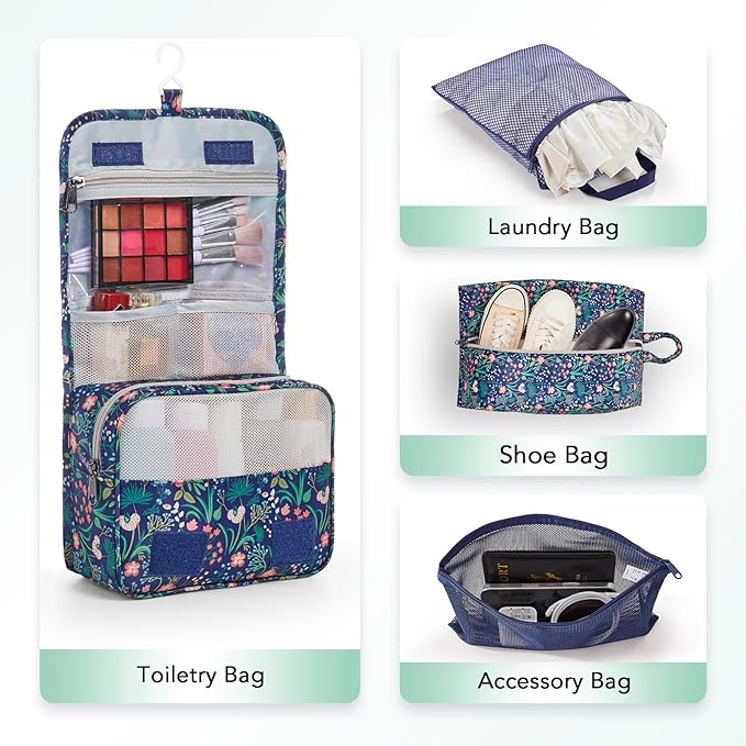 OlarHike 10 Set Compression Packing Cubes for Travel Essentials,Compressible Expandable Space Saver Bags for Organizing Clothes,Luggage Garment Bags with Over 1000 pcs Mesh Holes(Dark Blue Floral) - Image 5
