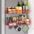Magnetic Spice Rack for Refrigerator, 2 Pack 100% Metal Strong Magnet Shelf, Space Saving Spice Organizer W/ Hooks, Movable Magnetic Fridge Shelf, Kitchen Home Laundry Room Storage Organization, Red by DTUQYX