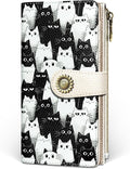 GIANCOMICS White Black Cat Womens Wallet RFID, Credit Card Holder Bifold | Billfold, Cute Cash Purse, Travel Zipper Coin Pocket, Compact Clutch, PU Leather, ID Window, 11 Card Slots, Ladies Gift Woman by Giancomics
