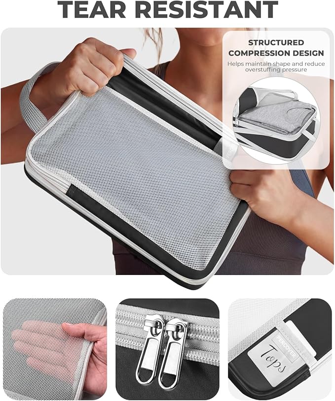 Percover Compression Packing Cubes for Travel, 4-Piece Structured Compression Organizer Set with Label Pockets for Carry-On & Checked Luggage, Black - Image 4