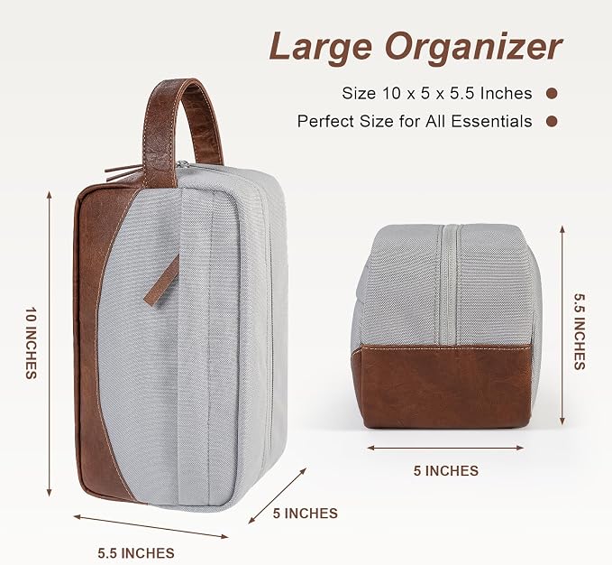 Travel Toiletry Bag for Men, Hanging Toiletry Organizer, Water Resistant Shaving Kit with Large Capacity for Travel Accessories (Grey, Medium) - Image 3