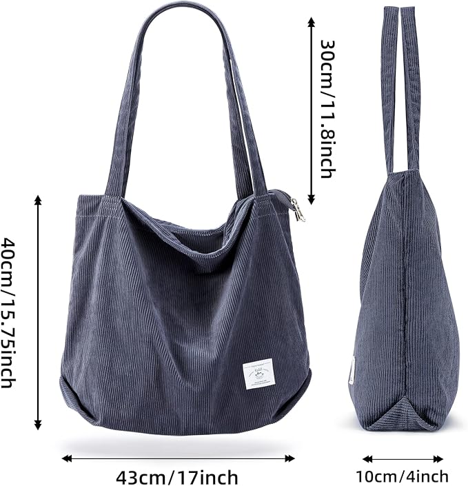 KALIDI Women Corduroy Tote Bag Zipper Casual Tote's Handbag Big Capacity Shoulder Bag with Pockets - Image 5