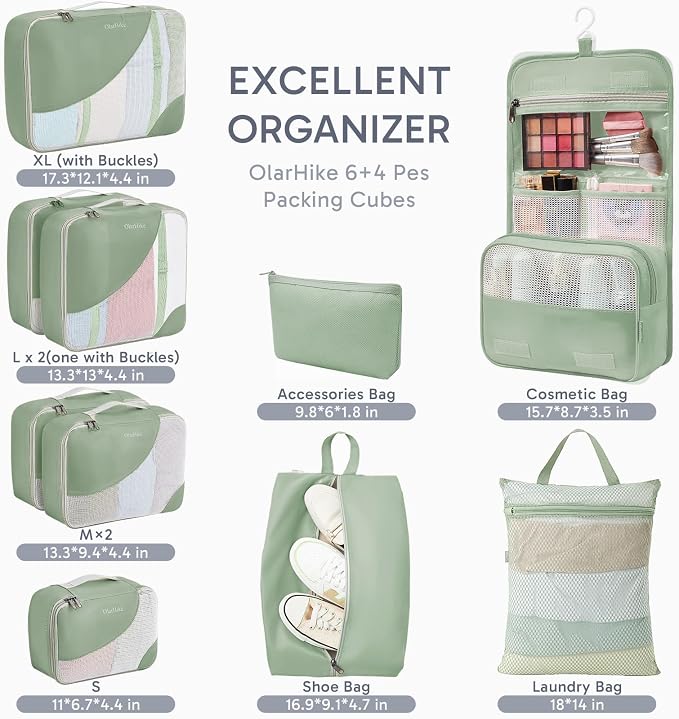 OlarHike 10 Set Packing Cubes for Travel,Gifts for Women Mom,Anti-Tearing Suitcase Organizer,with Over 1000 pcs Mesh Holes,Vacation Essentials & Accessories for Cruise Ship - Image 2
