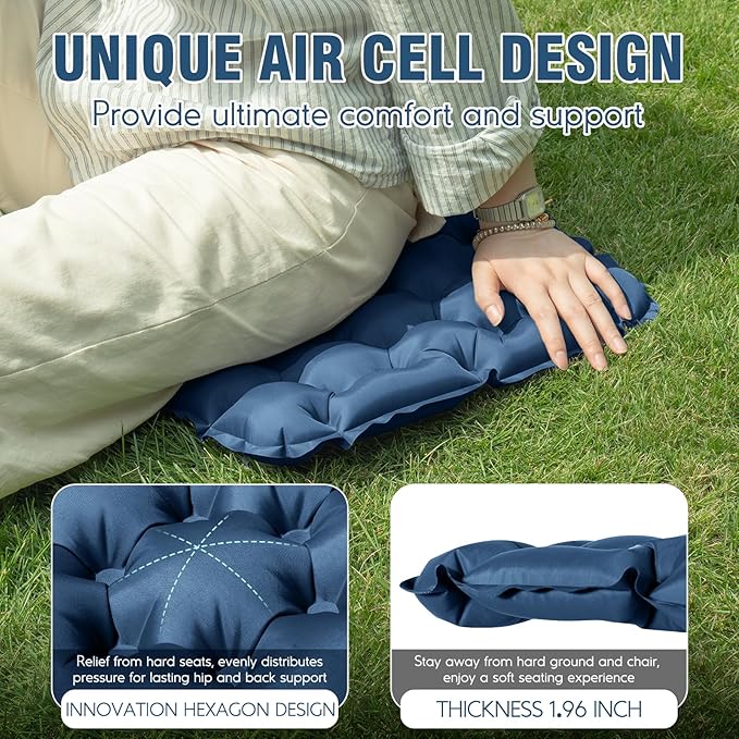 Inflatable Seat Cushion Portable Lightweight Stadium Seat Pad | Travel Air Seat Cushion for Long Flights Camping Hiking Bleacher Airplane Stadium Office (Blue) - Image 6