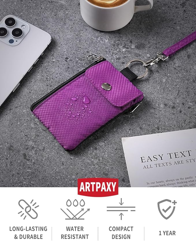 Artpaxy Minimalist Wallet For Mens Womens, Keychain RFID Blocking Zipper Small Wallet with ID Window 2 Lanyards,Water Resistant Travel Cash Card Coin Case Boys Girls - Image 3
