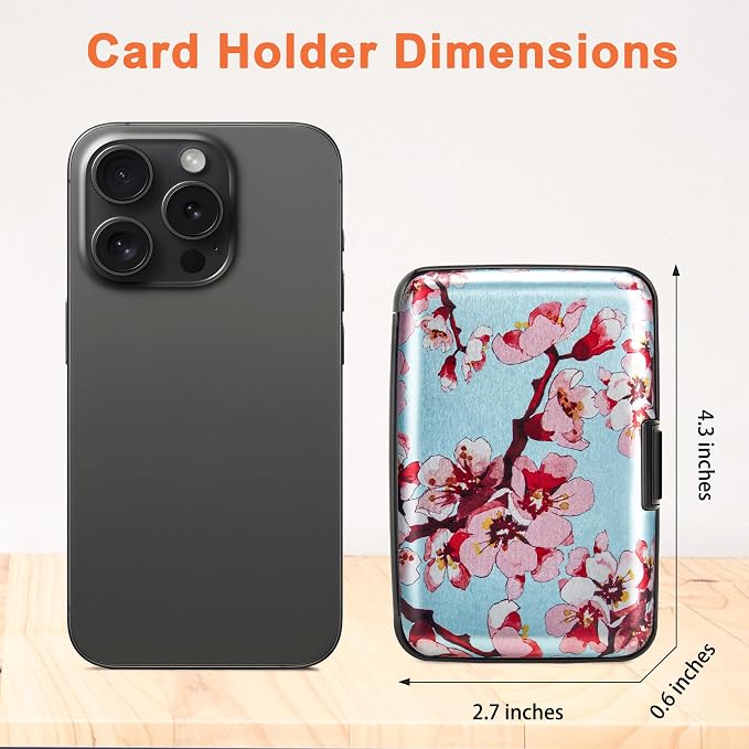 Mayski Credit Card Holder for Women RFID Blocking Wallet, Peach Blossom | Card Wallets for Women Small Mini Business Metal Accordion Aluminum Alloy Hard Case for Men - Image 5