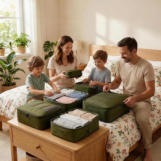 4 Piece Compression Packing Cubes for 3–7 Day Travel, Space Saving Travel Organizers with Breathable Mesh, Double-Zipper Packing Cubes for Carry-On & Suitcases (Green) - Image 7