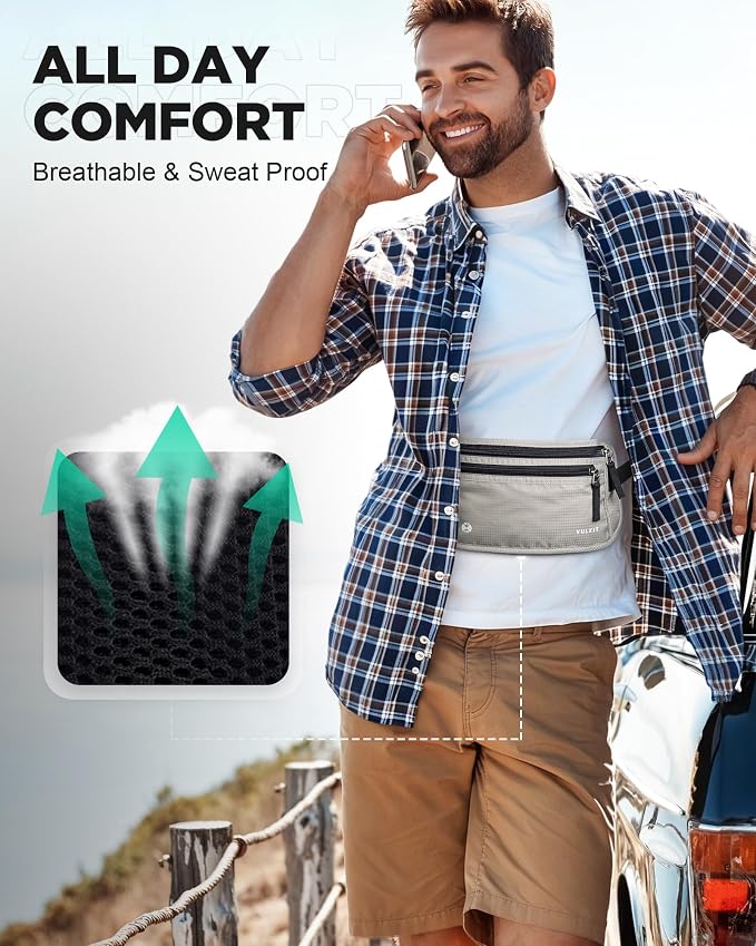 VULKIT Money Belt for Travel, Hidden Passport Holder, Anti-Theft Travel Wallet Under Clothes, RFID Blocking Waist Pouch, Undercover Fanny Pack, Cool Gray - Image 6