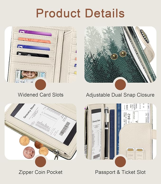 Forest Tree Wallet Women RFID, Passport Holder, Credit Card Holder | 6.7" x 4.4" x 1.3" Bifold, Travel billfold, Zipper Pocket, PU Leather, Clutch, Purse, ID Window, Pen Holder, Gift Ladies Girl - Image 6