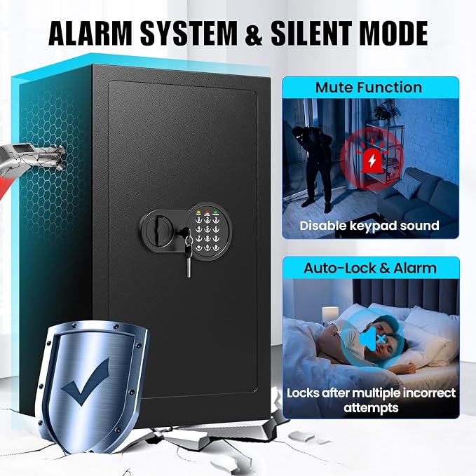 7.5 Cu Ft Fireproof Safe Box for Home,Digital Keypad,35-Min Fire Protection | 35-Min Fire Protection at 1700°F, 3-Removable Shelves, Smart Alarm & Anti-Pry Security, External Emergency Power, Silent Mode - Image 8