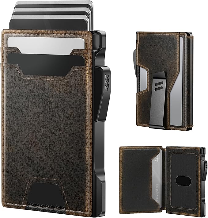 typecase Wallet for Men: Rfid-blocking with Money Clip Slim Leather Bifold ID Window Smart Pop Up Card Case Front Pocket Wallet with Gift Box (Burnished Black) by typecase