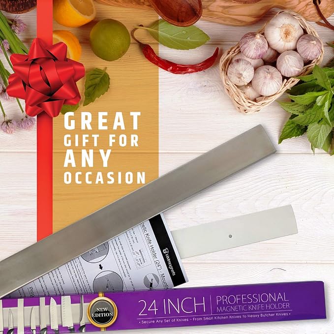 24 Inch Heavy-Duty Magnetic Knife Holder for Wall (Large Size) - Premium Stainless Steel Magnetic Knife Strip - Professional Space-Saving Knife Bar With Powerful Magnetic Pull Force (Upgraded Version) - Image 8