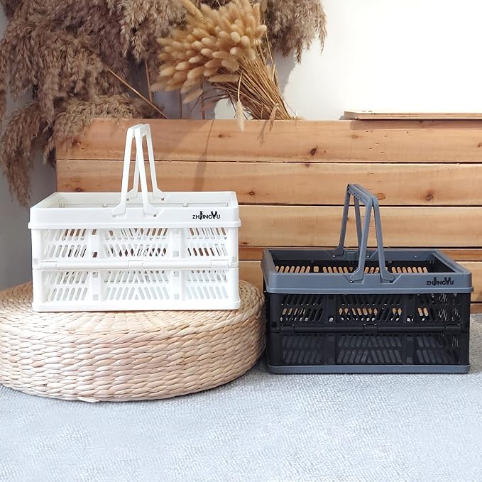 ZHJINGYU crates for storage,plastic baskets for organizing,collapsible shopping basket,foldable crate with Handles,collapsible storage crate,car basket,for Kitchen,Bathroom,Medicine (White, S) - Image 9