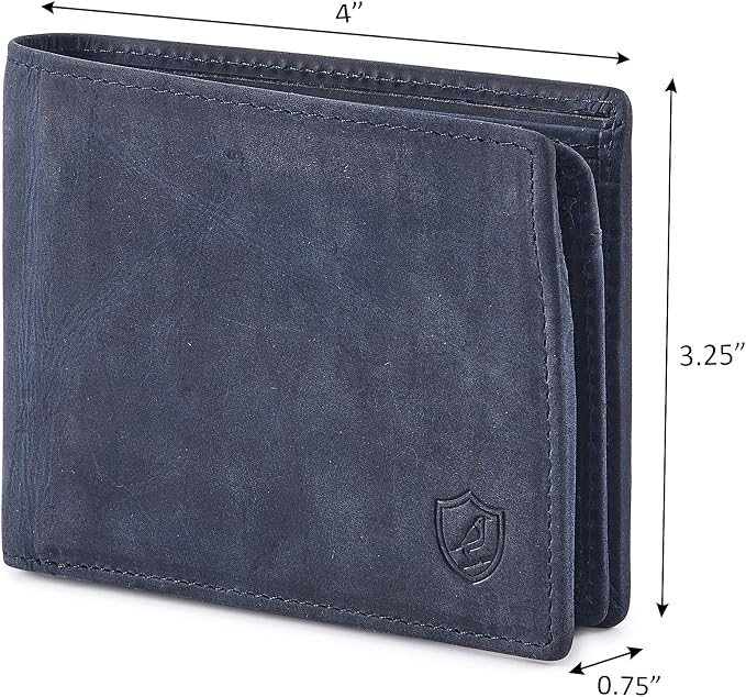 Wallet for Men Slim RFID Blocking Leather Bifold Minimalist 2 ID Windows Gift Box Carteras Para Hombres (CRAZY HORSE, NAVY) - Image 3