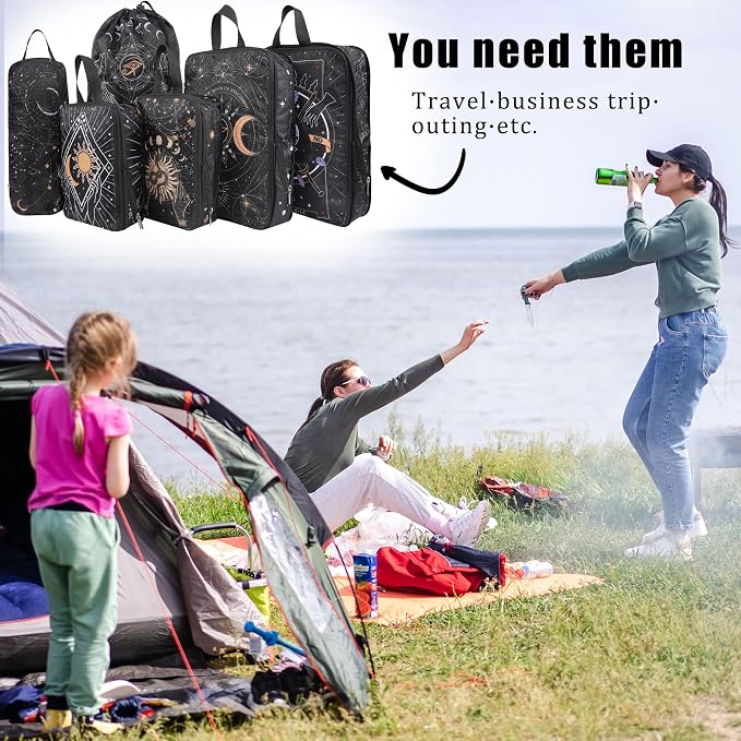 8 Pcs Compression Packing Cubes Travel for Suitcases, Waterproof Luggage Organizer Washable Storage Bags Set for Backpack Travel- Packaging Cubes for Carry-Ons and Storage - Image 7
