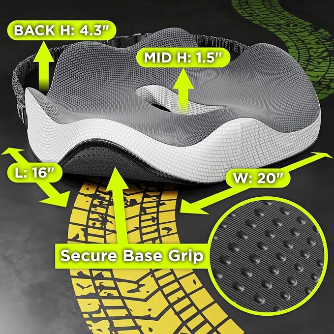 Truck Seat Cushion for Truck Driver Seat Cushion – Upgraded Back Support, Thick and Firm Memory Foam, Pain Relief for Hours of Driving, Maximum Tush Comfort and Trucker Approved - Image 3