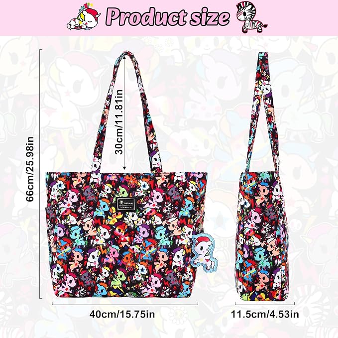 tokidoki Unicorno Foldable Tote Bag for Women, Canvas Tote Bags with Doll Portable Shoulder Handbag for school Work Travel - Image 6