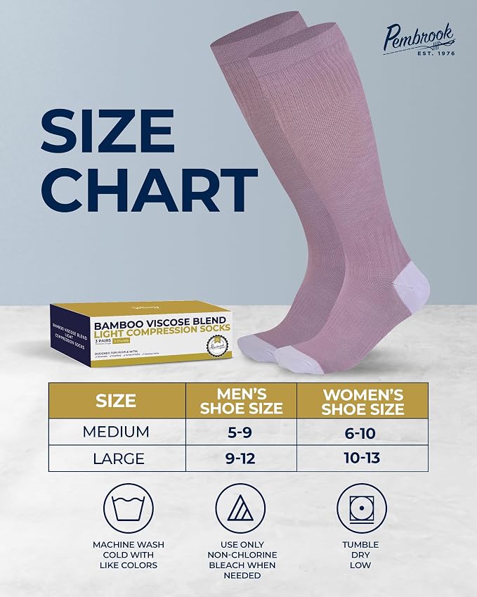 Pembrook® Bamboo Viscose Light Compression Socks - 3 Pairs | 8-15 mmhg Compression Socks | Knee High Comfort Support Socks - Image 6