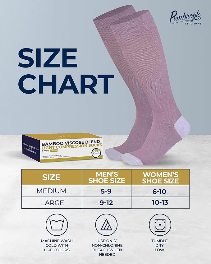 Pembrook® Bamboo Viscose Light Compression Socks - 3 Pairs | 8-15 mmhg Compression Socks | Knee High Comfort Support Socks - Image 6