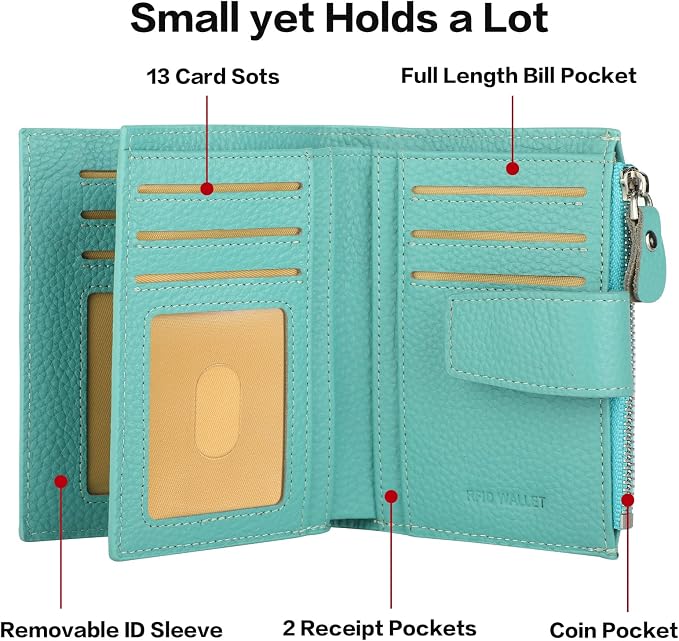 Small Compact Women Wallet RFID Blocking Genuine Leather Bifold Purse with ID Windows - Image 4