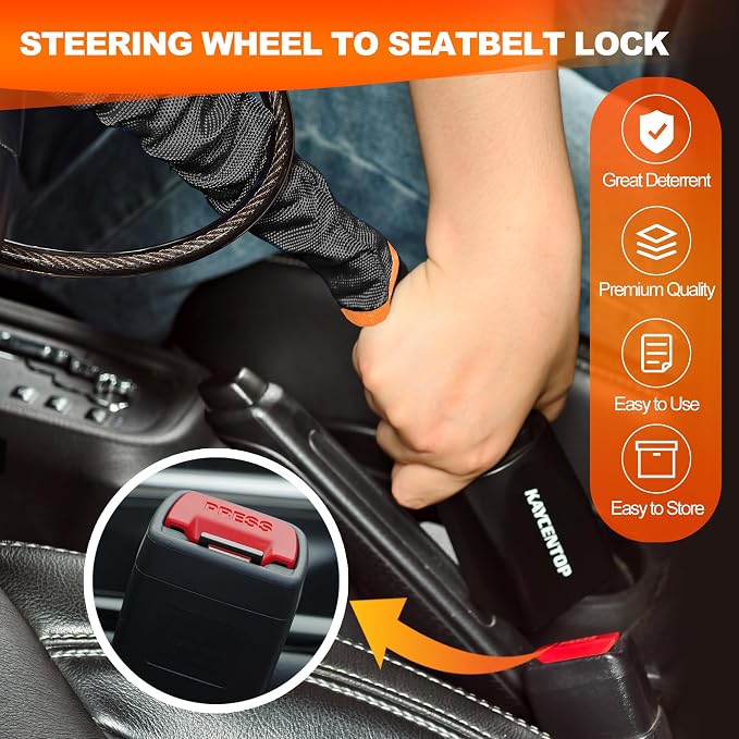 KAYCENTOP Car Steering Wheel Lock, Seat Belt Lock, Anti-Theft Device, Max 17 Inch Length, Small and Light-Weight, Multi-Functional, Fit Most Vehicle, SUV, Golf Cart Security (Black) - Image 7