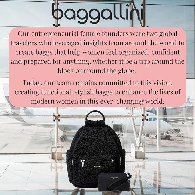 Baggallini Womens All Day Backpack With RFID Phone Wristlet, Black Faux Shearling - Image 8
