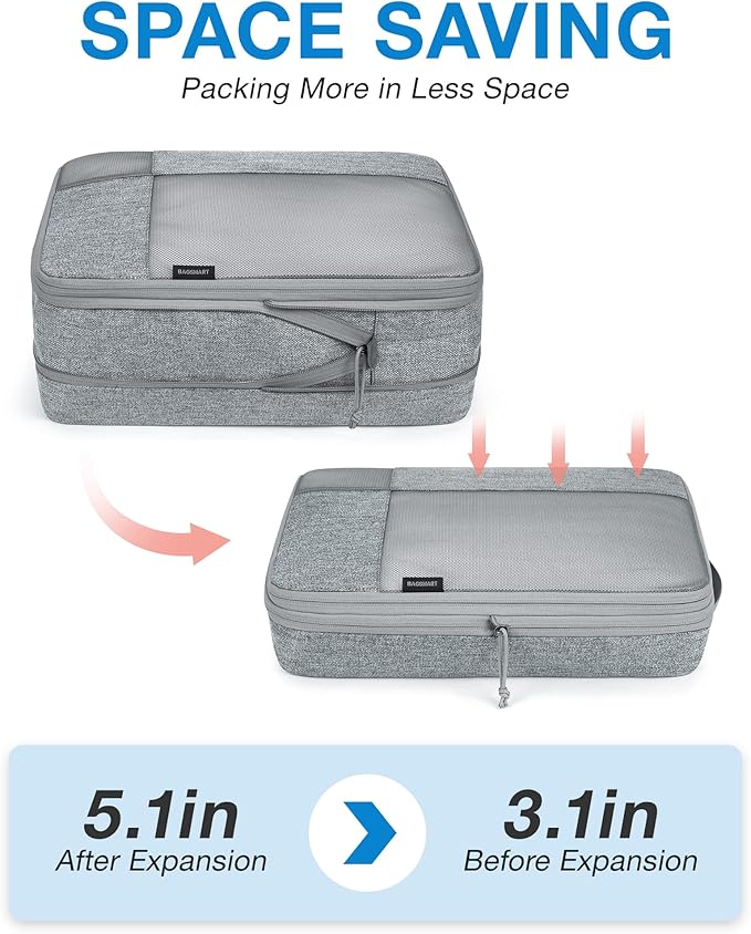 BAGSMART Compression Packing Cubes for Travel, Durable Travel Cubes for Carry-On Suitcase, 6 Set Cuise Ship Travel Essentials (1L+3M+1S+Shoe Bag), Grey | Fits 20/24/28in Carry-On Suitcases, Compressible Bags Streamline Cruise Travel Essentials, Sturdy ... - Image 4