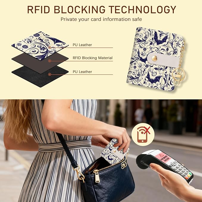 Jogjam Goth Bat Rfid Women Wallet, Small Slim Thin Credit Card Holder | PU Leather Bifold Cash Zipper Coin Pocket ID Window, for Female Ladies Teen Girls Girly Gifts - Image 3