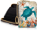 Blusabaca RFID Credit Card Holder Small Women Travel Wallet, Sea Turtle | Removable Keychain, Case with Zipper, Vegan PU Leather, Cash Coin Pocket, Business Accordion Purse, Ladies Female Gift by Blusabaca