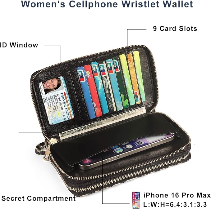 RFID Blocking Cellphone Wallet for Women with Removable Strap, Double Zipper Wristlet Bag Large Capacity, Passport Travel Clutch Purse, Leopard - Image 3