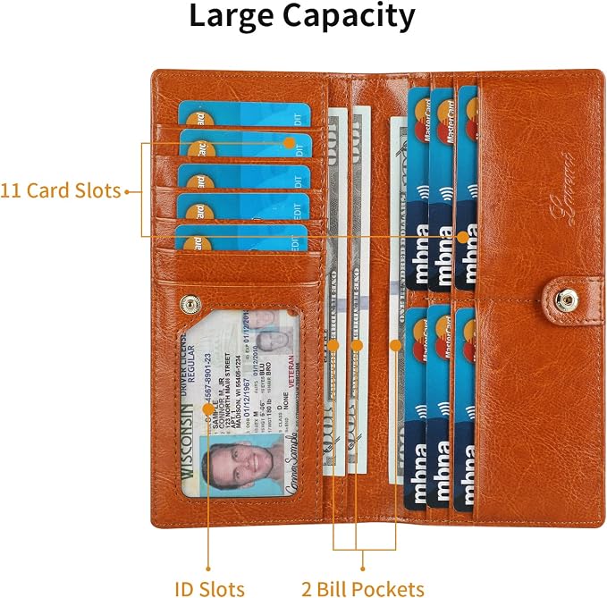 Ultra Slim Thin Leather Women Wallet RFID Blocking Credit Card Holder Bifold Long Ladies Billfold - Image 5