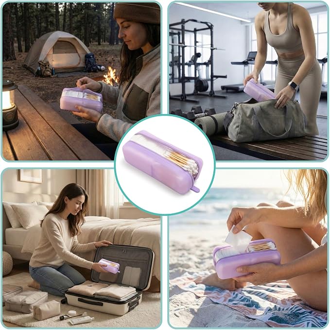 Cotton Pad Swab Travel Case, 2-in-1 Waterproof Organizer, VISFRESH (Purple) - Image 8