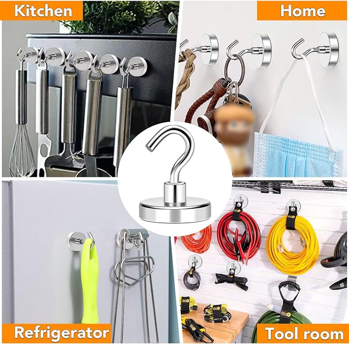 Magnetic Hooks Heavy Duty 170LB+ Strong Magnets Hook for Outdoor | Hanging Brackets Rare Earth Neodymium Hooks with Epoxy Coating Cruise Magnets with Hook for Hanging Garage 6 Pcs Black - Image 8
