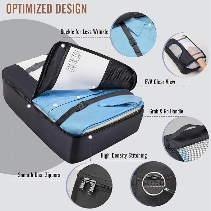Veken 10 Set Packing Cubes for Travel Essentials,Anti-Wrinkle Buckled Suitcase Organizer for Shoe & Toiletry Bag,Carry On Luggage Bag with 99+ Count Mesh Holes for Airplane & College Dorm Accessories - Image 4