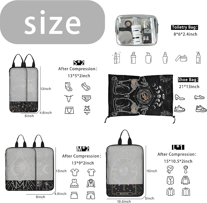 7 Pcs Compression Packing Cubes Travel for Suitcases, Luggage Organizer Lightweight Storage Bags Set for Backpack Travel- Packaging Cubes for Carry-Ons and Storage - Image 3