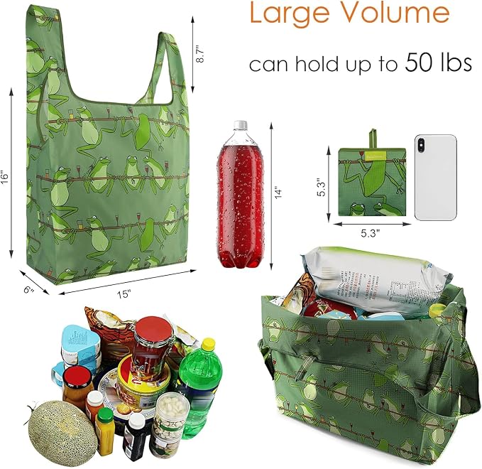 BeeGreen Animals Lover Gifts for Women Animals Reusable Grocery Bags Shopping Bags Bulk 6 Pack 50LBS X-Large Foldable Hedehog Cats Dogs Frog - Image 2
