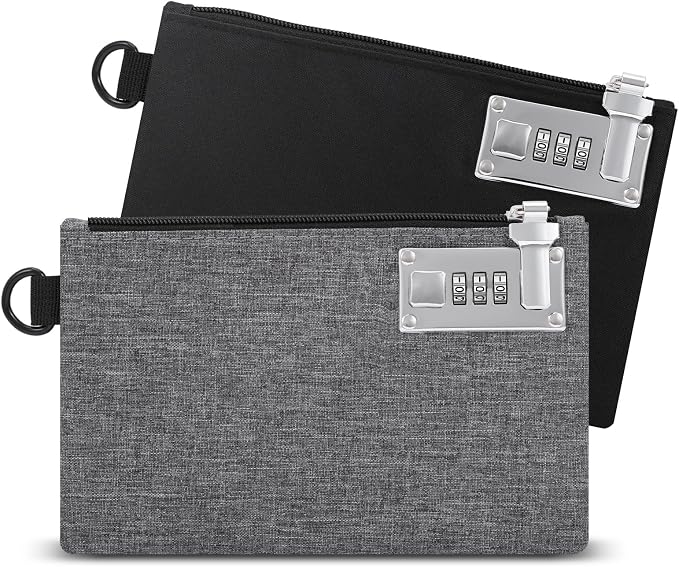 KeeKit Money Bag with Lock, 2 PCS Lockable Money Bag, 5 x 8 Inches Locking Accessories Pouch for Cash, Jewelry, Passports, Medicine, Credit Cards (‎Black & Grey) by KeeKit