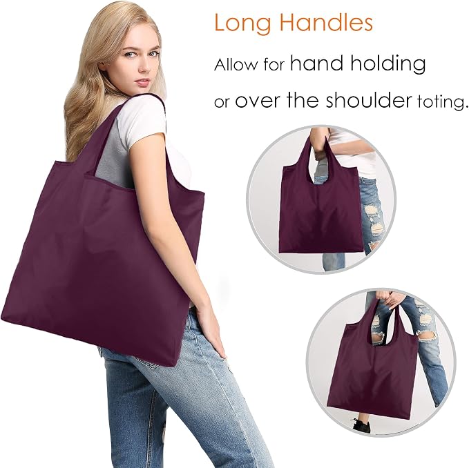 BeeGreen Burgundy Reusable Grocery Bags Wine Red Reusable Kitchen Bags Bulk Foldable-Machine Washable with Zipper Storage Pouch 50 Packs - Image 8