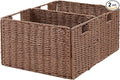 Wicker Storage Basket, Set of 2 Hand-Woven Paper Rope Wicker Basket, Small Storage Baskets for Organizing Toilet Paper Basket, Foldable Large Cube Storage Organizer Bins for Shelves (Brown) by Vagusicc