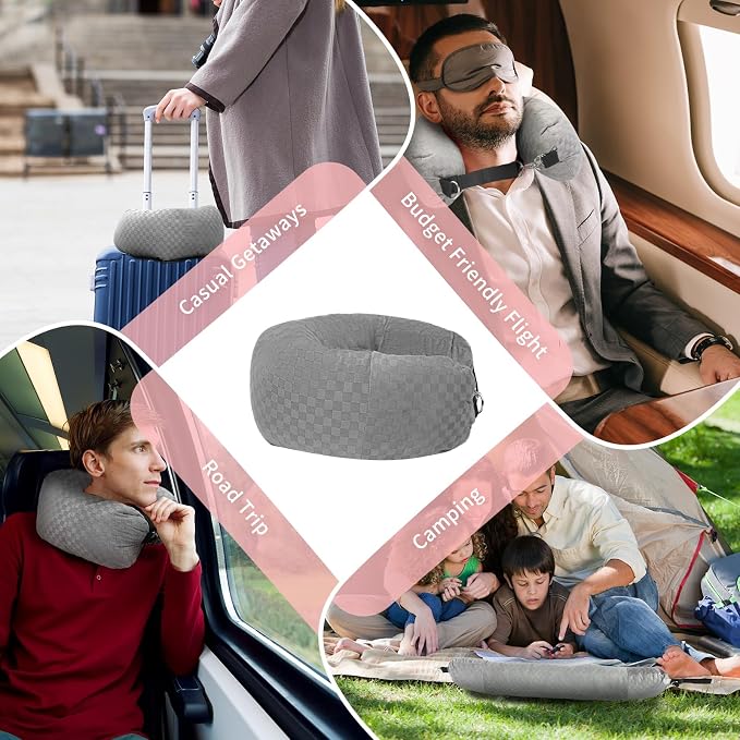 Stuffable Neck Pillow for Travel, Packable Neck Pillow (Grey-Checkerboard) | Velvet cover, Stuff with clothes to save luggage space, No extra baggage fees, Fits 5+ days travel essentials, Zipper closure - Image 7