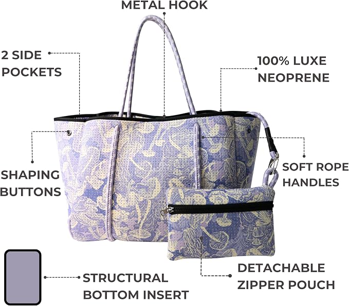 POPUPS Large Neoprene Tote Bag for Women - Everyday Designer Handbag for Travel Work and Beach with Pockets and Zipper Pouch - Image 5