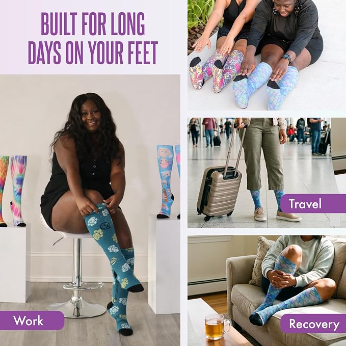 Crazy Compression Socks, Comfortable Support Socks for Recovery, Travel, Hiking, and Long-Hour Comfort w/Fun Designs - Image 4