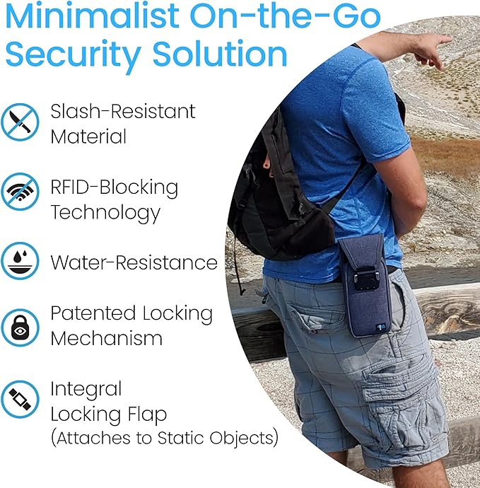 Mini Portable Travel Safe Anti-Theft Lock Box Beach Pool Hotel Gym | Blue mini safe in cut-resistant nylon. Water-resistant with RFID blocking. For phones and valuables at the beach or hotel. - Image 6
